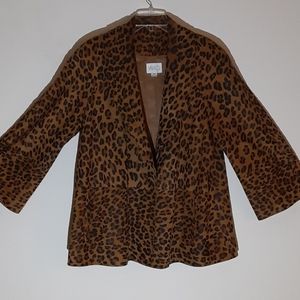 Vakko Suede Leather Leopard Print Jacket.